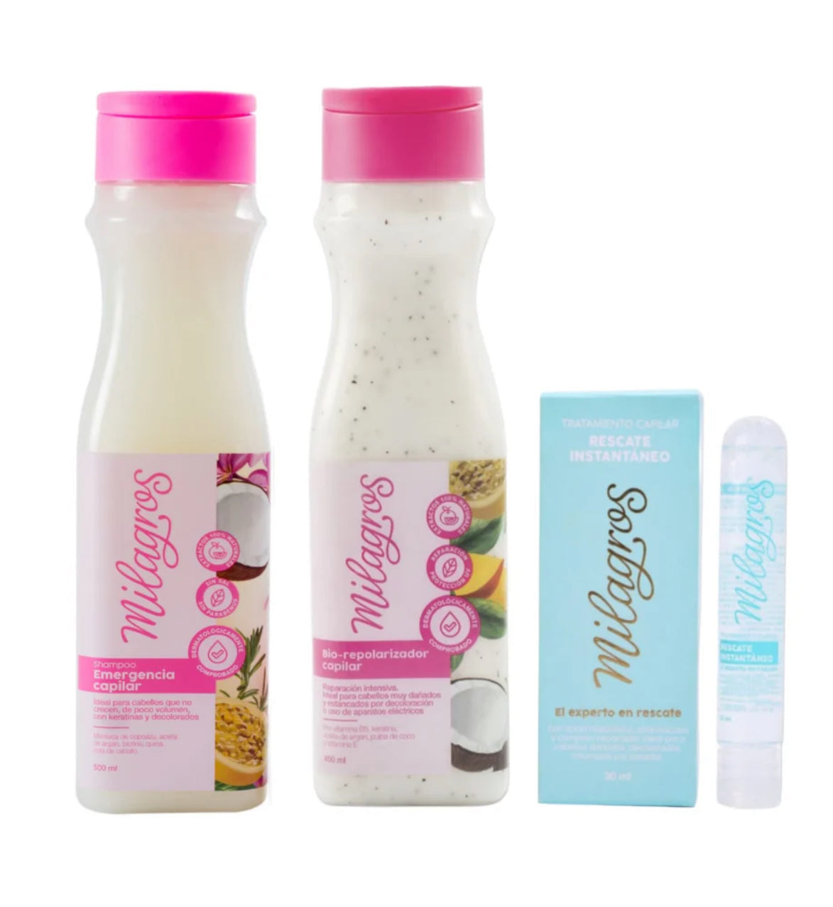 Kit Rescate Capilar (Shampoo Emergencia Capilar + Biorepolarizador + Rescate Instantáneo) - Milagros - Milagros