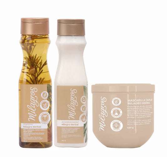 Kit Milagro Herbal (Shampoo + Acondicionador + Mascarilla) - Glamour Beauty & Shine